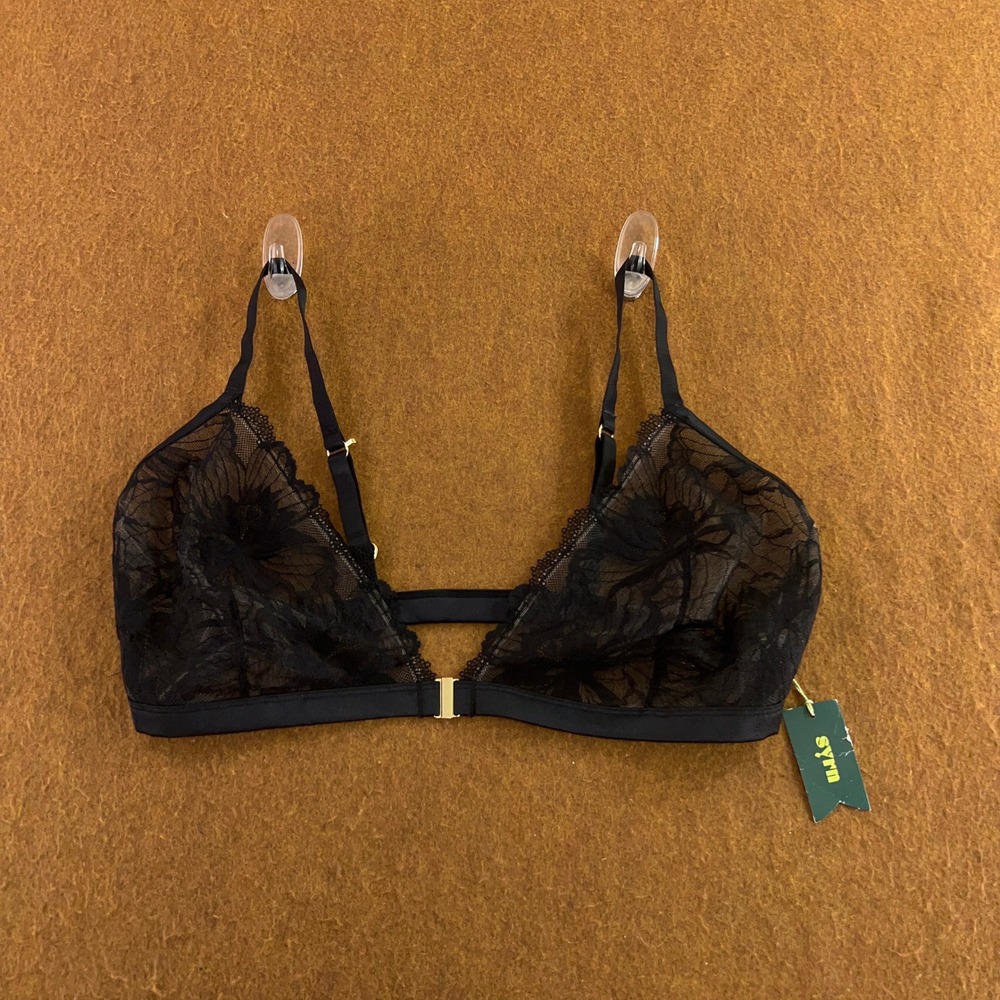 Syrn Womens Large DD Black After Dark Lace Triangle Bralette NWT